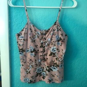 American Eagle Brand: Floral Pink Cropped Tank